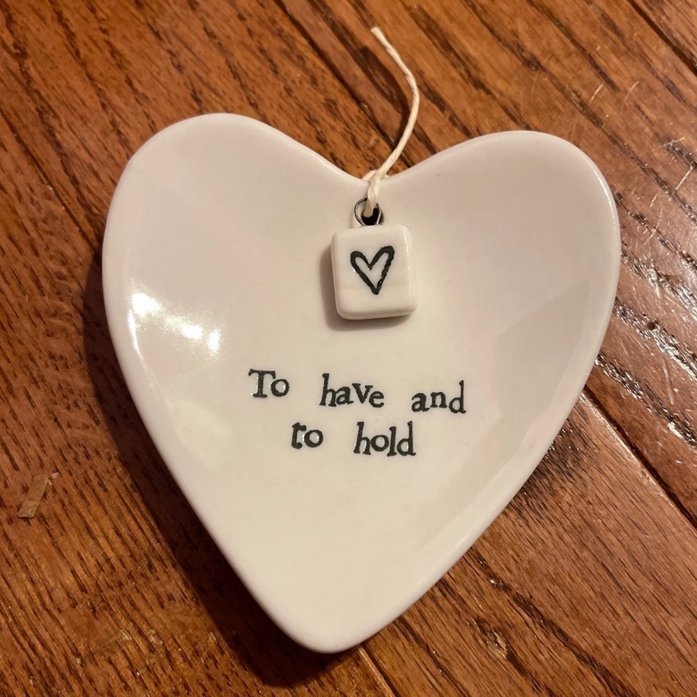 Crate & Barrel Heart Shape Ring Dish Wedding Trinket Gift  3.5"